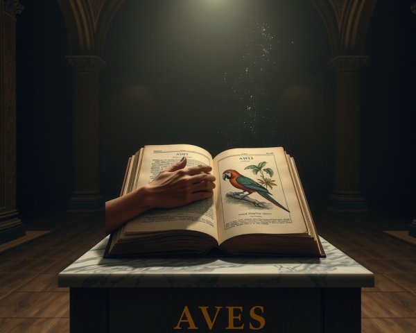 Illuminated Book "AVES" with Parrot Illustration