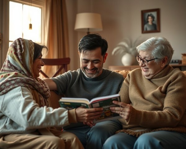 Warm Living Room Scene of Family Togetherness