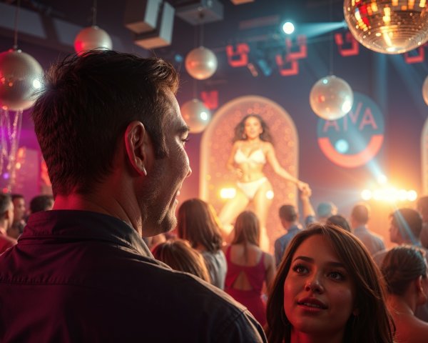 Nightclub Performance with Colorful Lights and Crowd