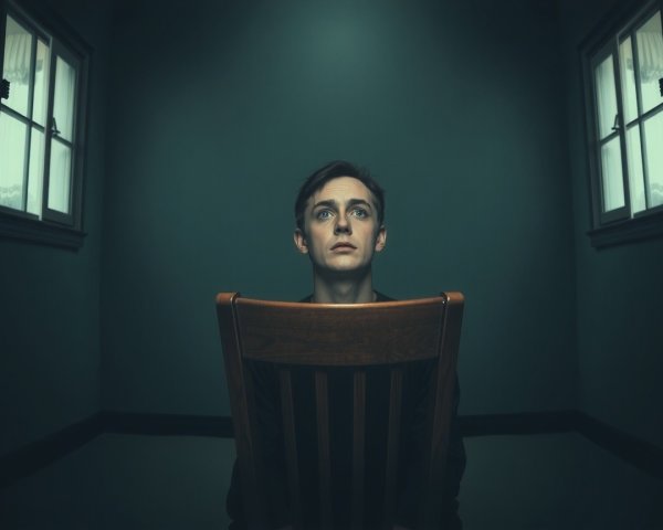 Solitary Figure in Dimly Lit Minimalistic Room