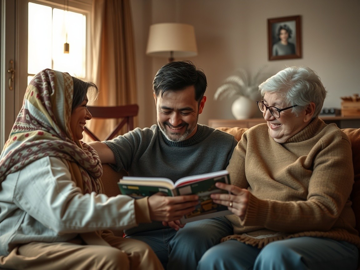 Warm Living Room Scene of Family Togetherness