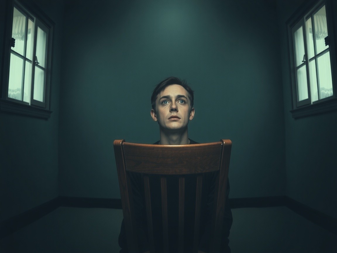 Solitary Figure in Dimly Lit Minimalistic Room