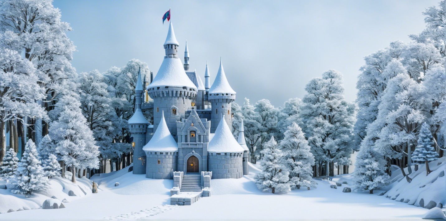 Majestic Ice Castle in Serene Winter Landscape
