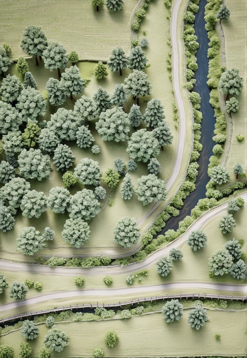 Aerial View of Lush Green Landscape with River