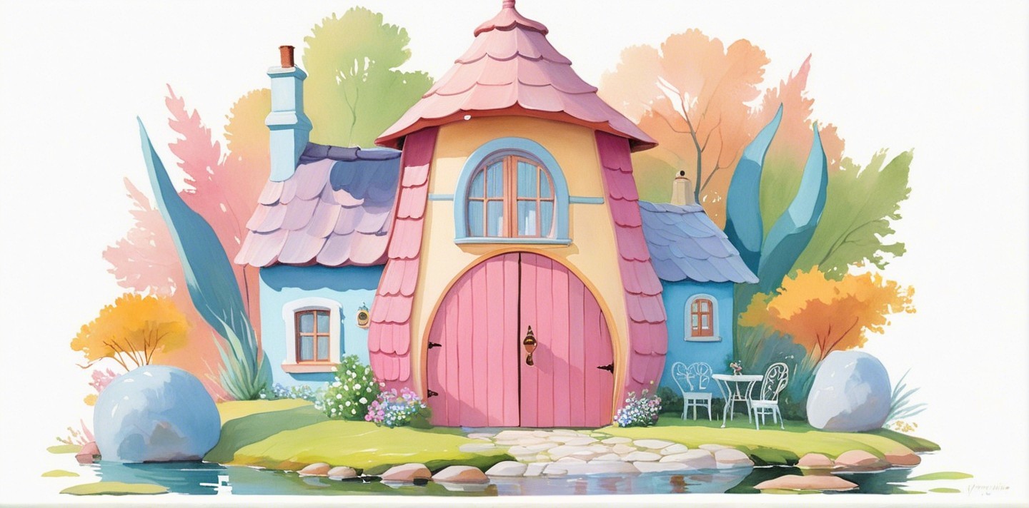 Whimsical Cottage with Vibrant Colors and Nature Surroundings