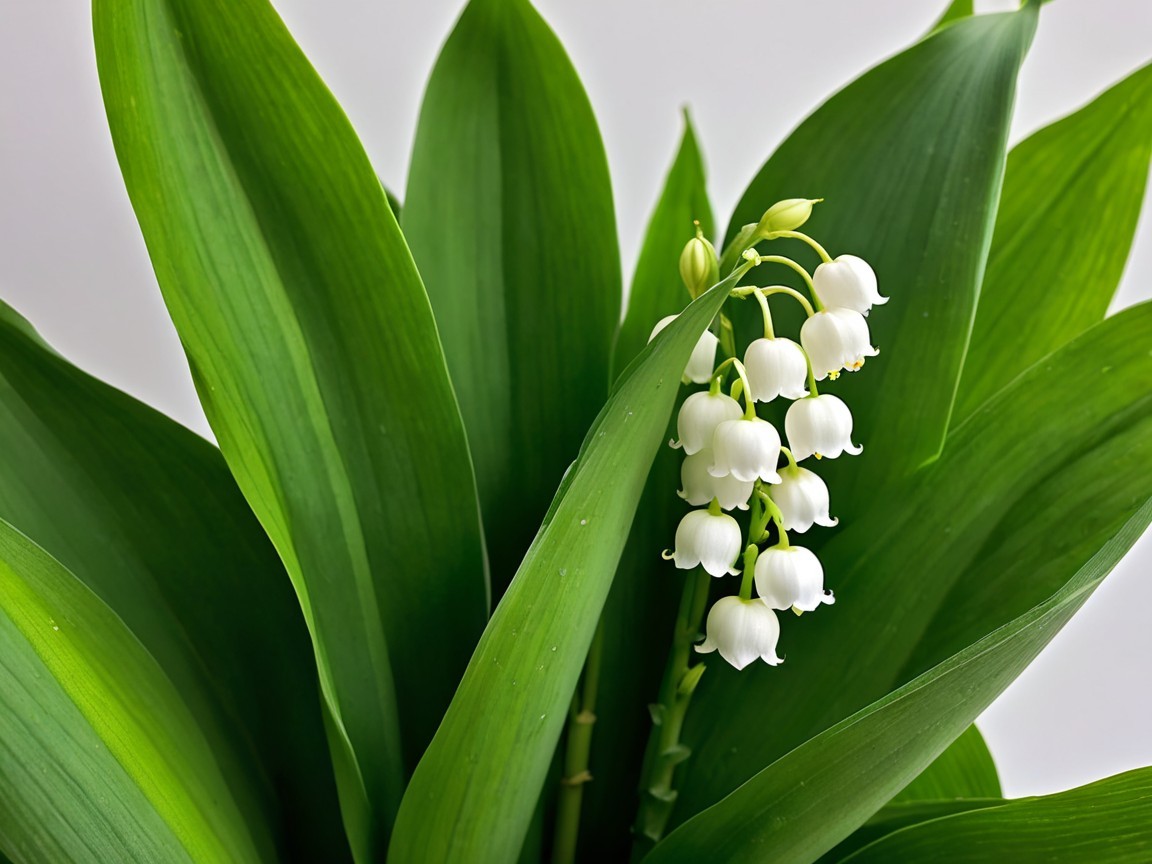Close-up of Green Leaves with White Bell-Shaped Flowers