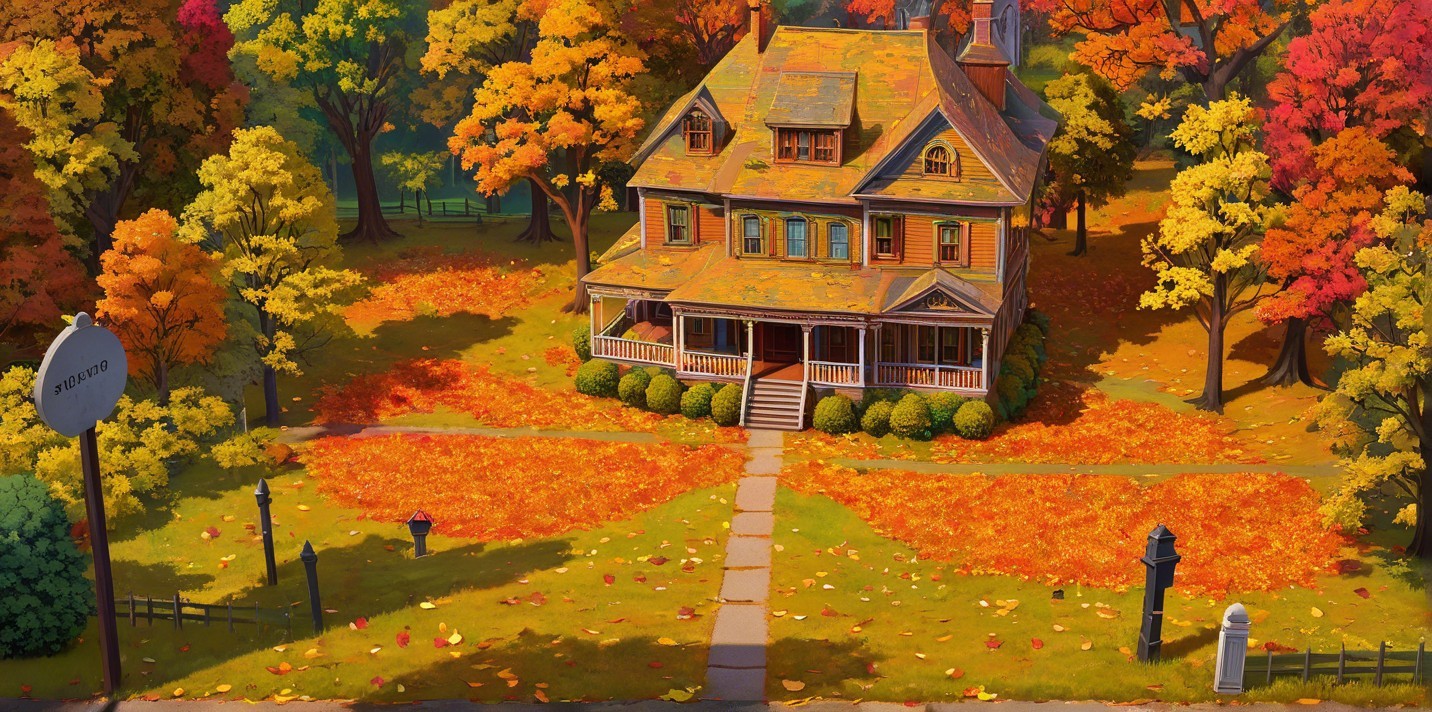 Vintage House Surrounded by Vibrant Autumn Trees