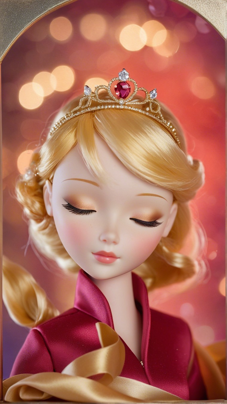 Elegant Doll in Burgundy Gown with Pink Gem Tiara