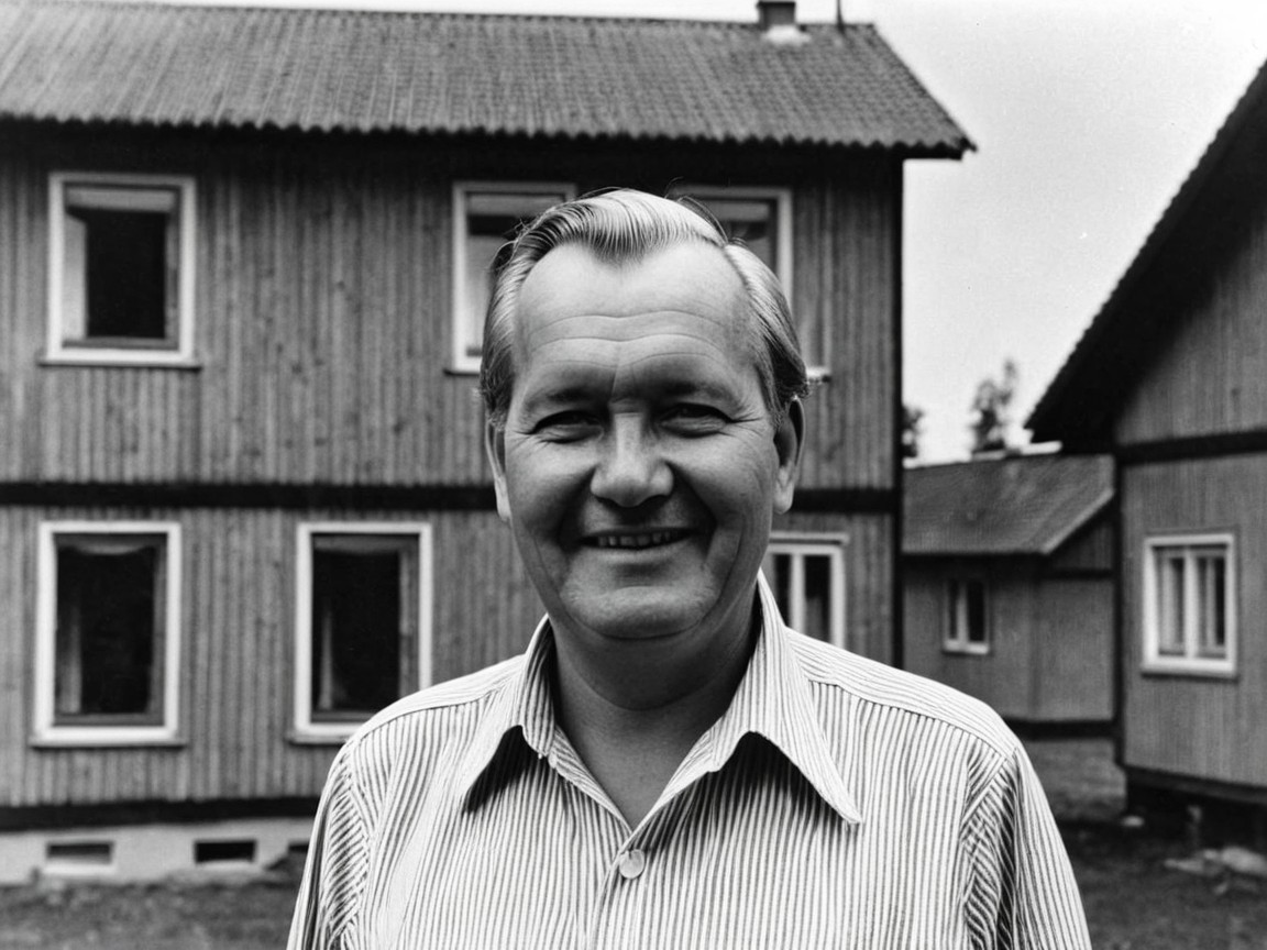 Smiling Man in Front of Wooden Buildings Outdoors