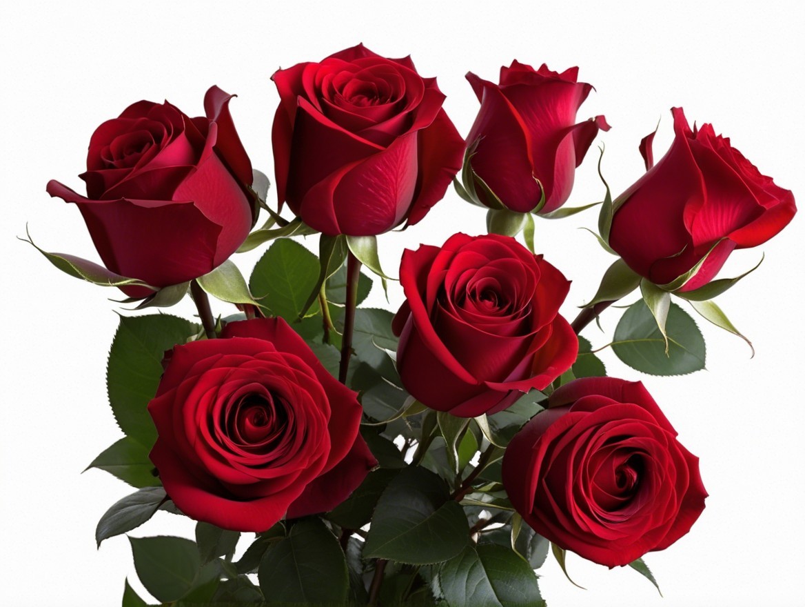 Elegant Deep Red Rose Bouquet with Green Leaves