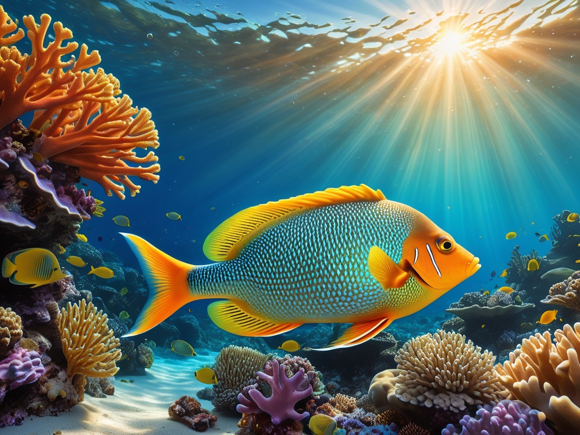 Vibrant Underwater Scene with Tropical Fish and Corals