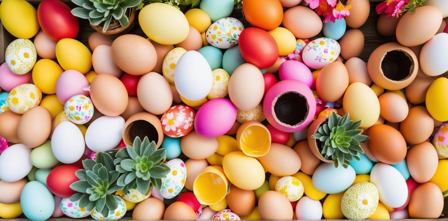 Vibrant Easter Eggs with Succulents and Flowers