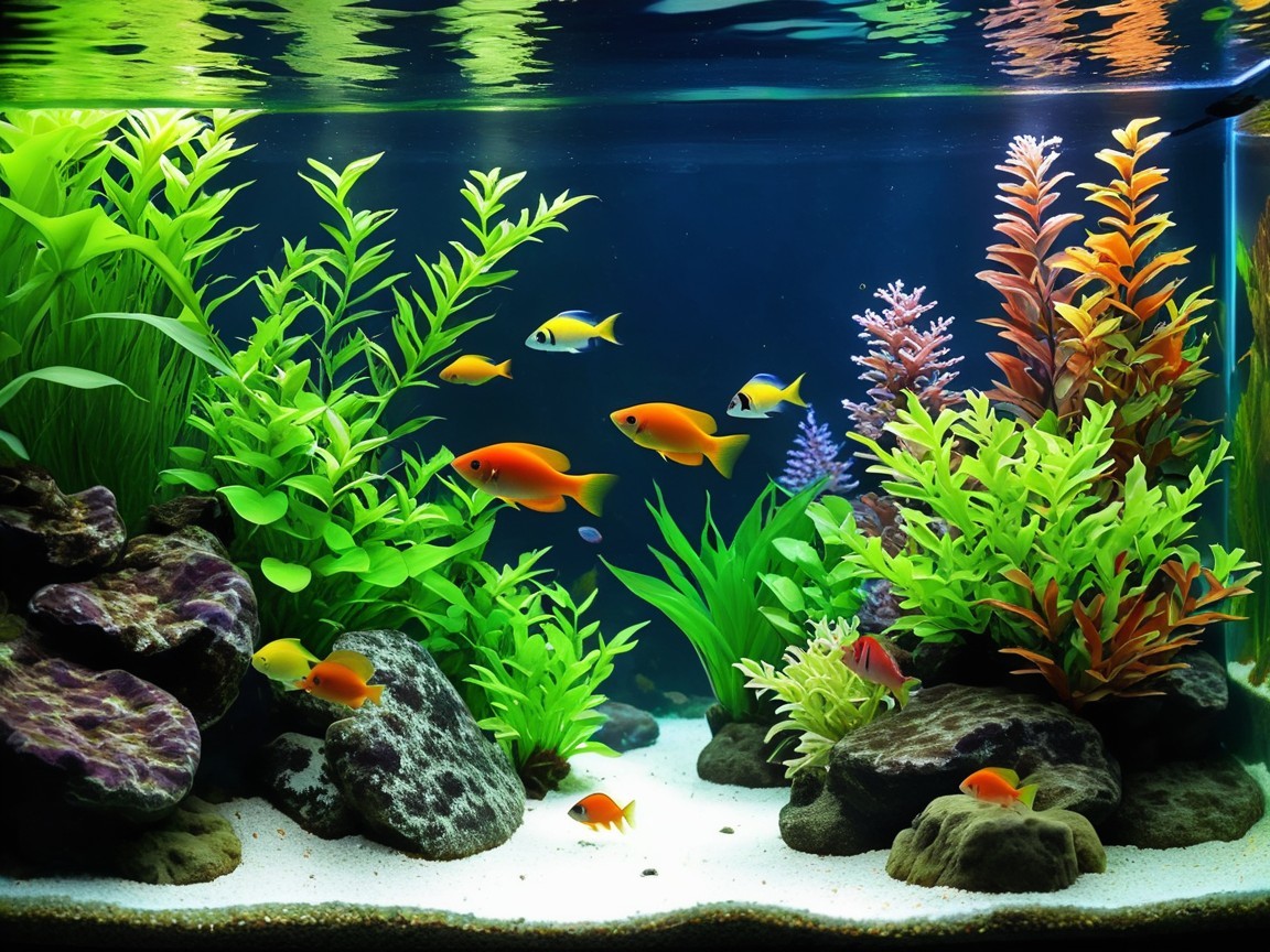 Vibrant Aquarium Scene with Colorful Fish and Plants