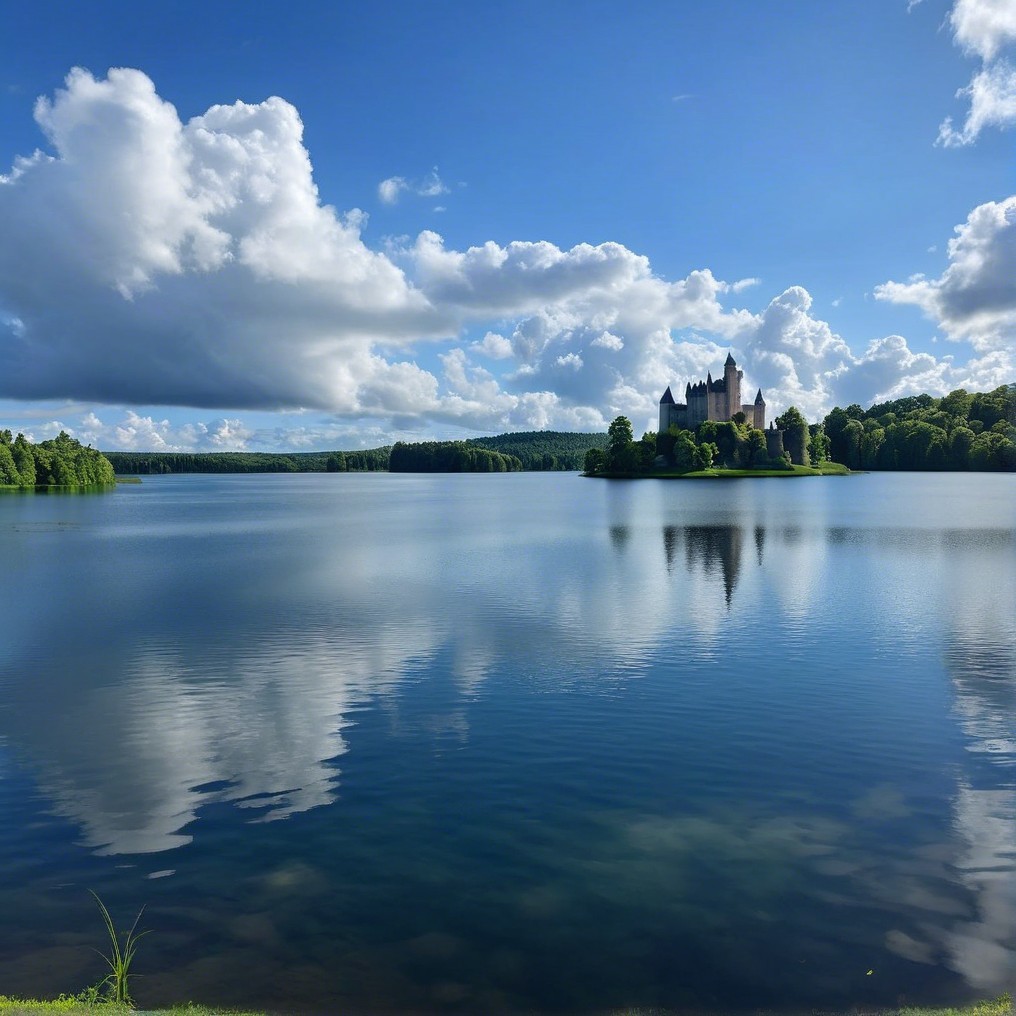 Majestic Castle Island Surrounded by Calm Waters