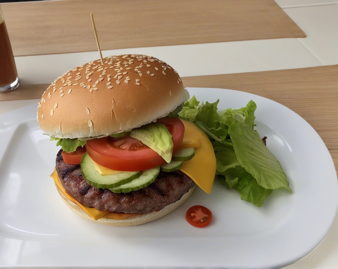 Hamburger with Sesame Bun and Fresh Toppings