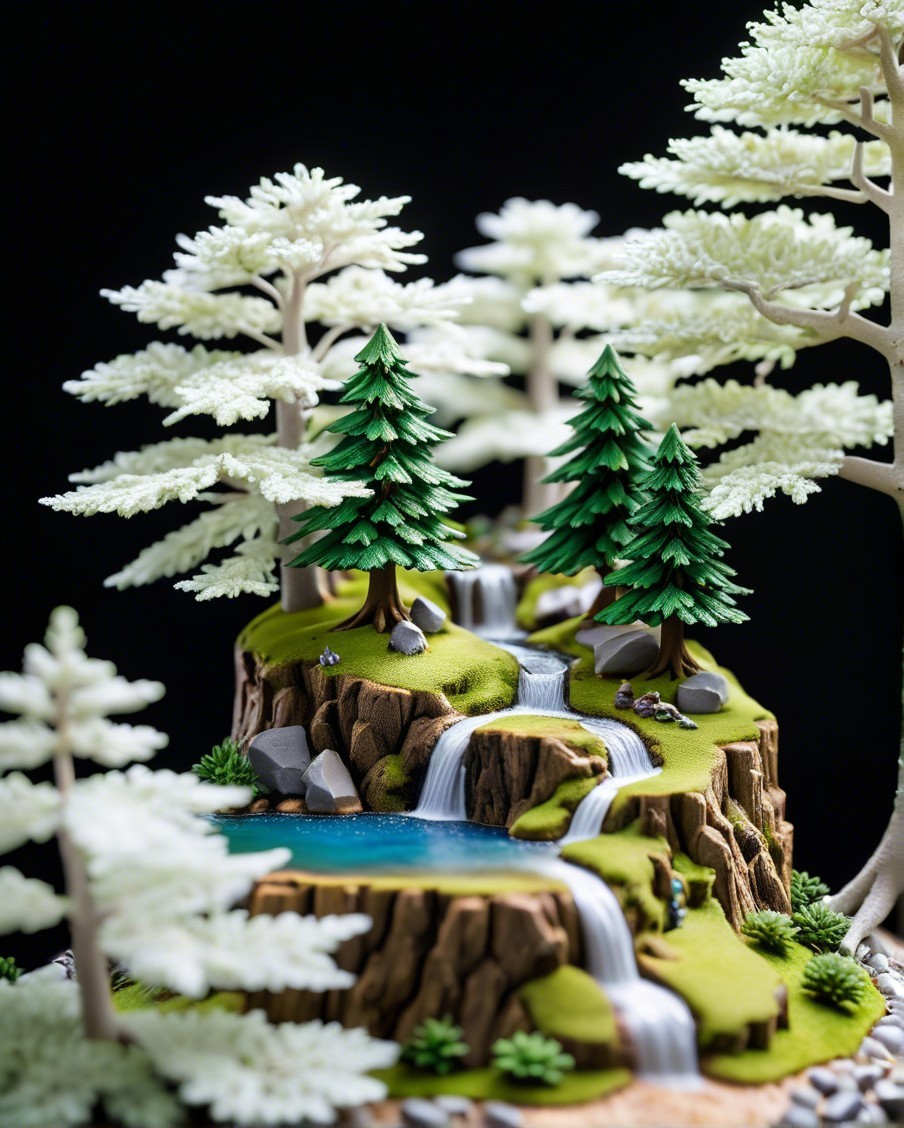 Miniature Landscape with Waterfalls and Tranquil Pond