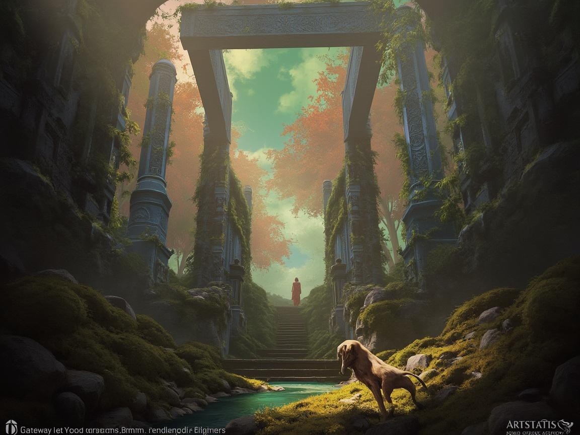 Ancient Stone Gateway Surrounded by Lush Greenery