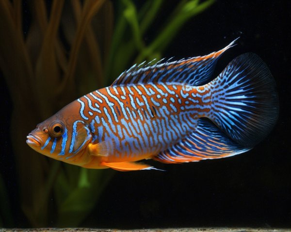 Vibrant Fish with Blue and Orange Stripes in Water