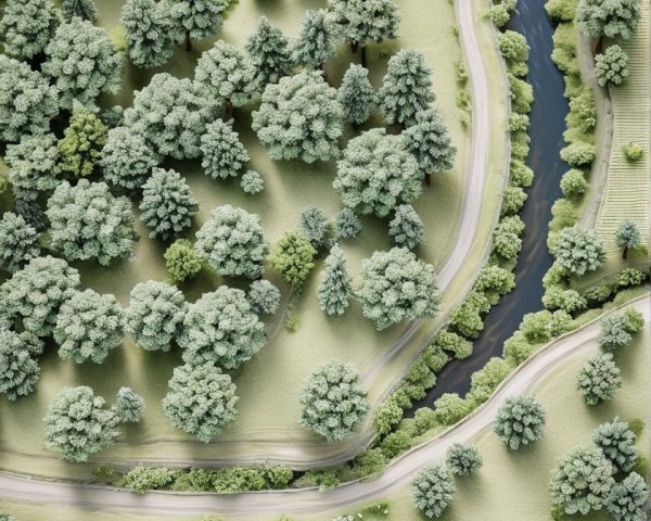 Aerial View of Lush Green Landscape with River