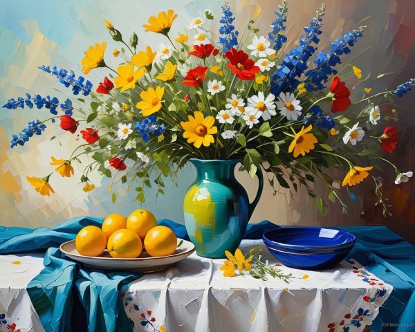 Vibrant Wildflower Bouquet in Turquoise Vase Display