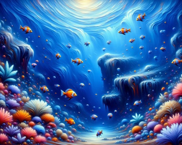 Vibrant Coral Reef with Colorful Fish and Sunlight