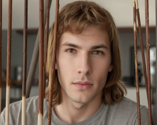 Portrait of a Young Man with Long Hair and Calm Expression