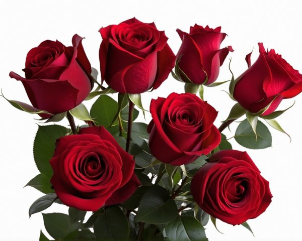 Elegant Deep Red Rose Bouquet with Green Leaves