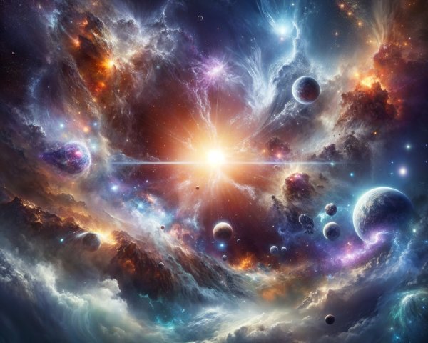 Vibrant Cosmic Scene with Stars and Orbiting Planets