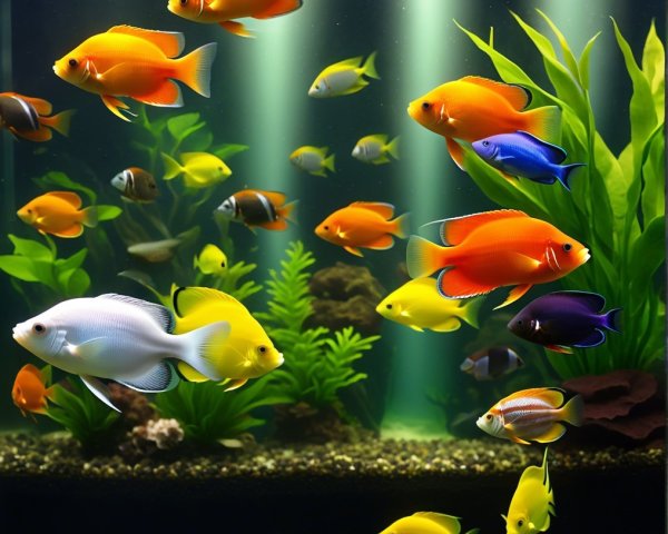 Vibrant Underwater Scene with Colorful Fish and Plants