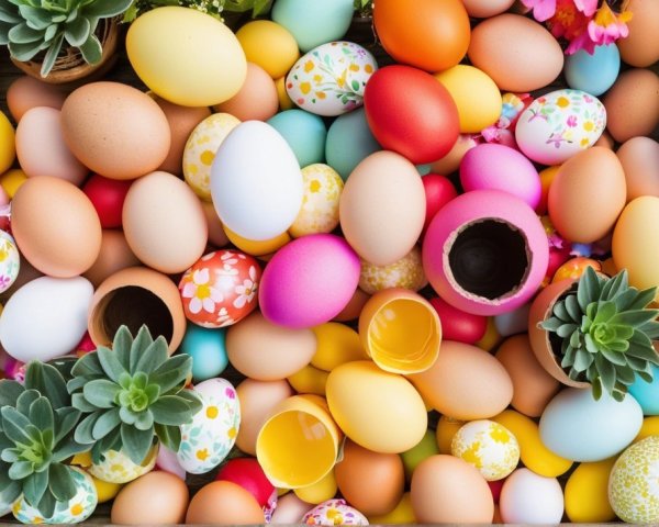 Vibrant Easter Eggs with Succulents and Flowers