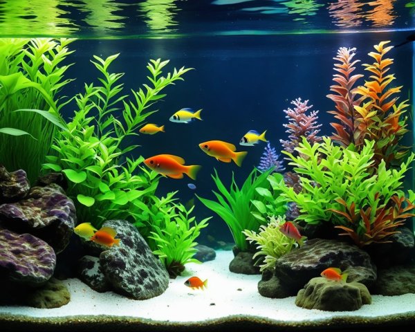 Vibrant Aquarium Scene with Colorful Fish and Plants