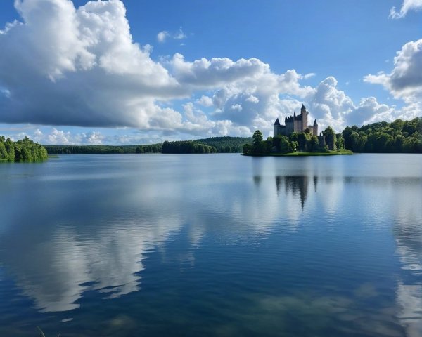 Majestic Castle Island Surrounded by Calm Waters