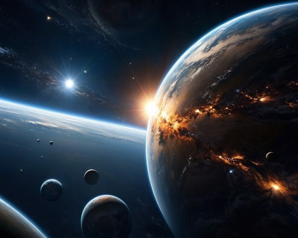 Vibrant Earth at Dawn Surrounded by Cosmic Beauty