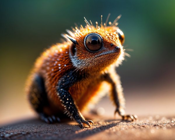 Vibrant Fuzzy Creature with Expressive Eyes and Moisture