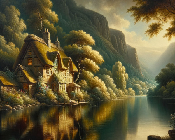 Charming Cottage by a Tranquil Lake Landscape