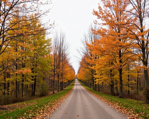 Serene Autumn Country Road with Vibrant Foliage