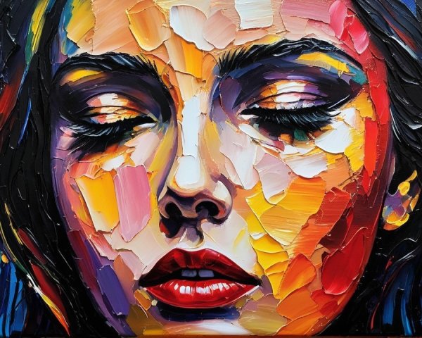 Close-Up of a Woman's Face in Textured Paint Layers