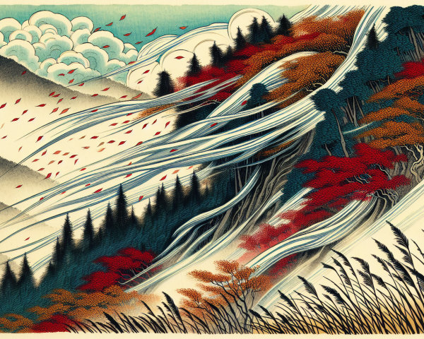 Dynamic Landscape with Flowing Lines and Rich Colors
