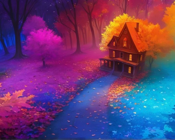 Cozy Wooden House in Vibrant Autumn Landscape