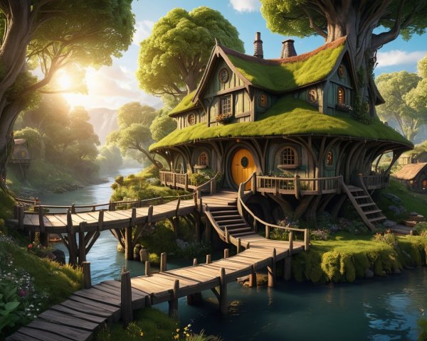 Whimsical Fairy-Tale Cottage Surrounded by Nature