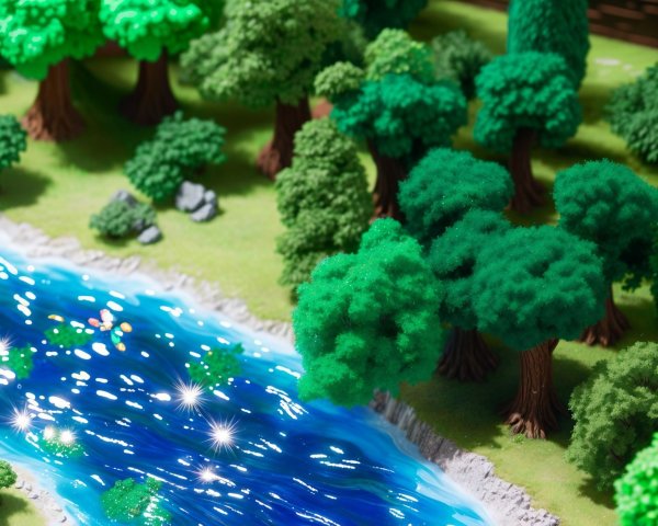 Miniature Landscape with Trees and Blue River