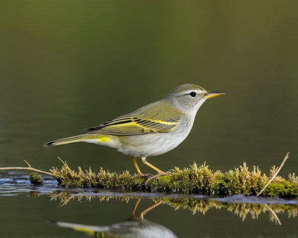Small Grey and Yellow Bird by Calm Water's Edge