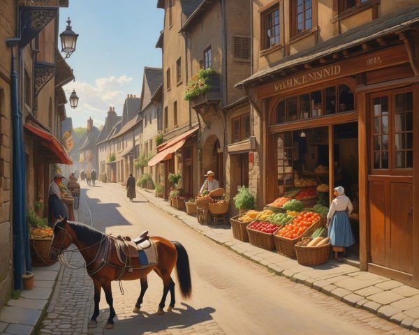 Charming Village Street Scene with Historic Buildings