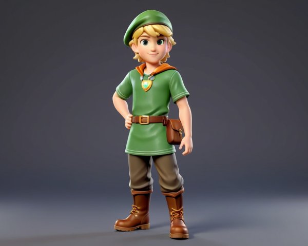 Cheerful Animated Character in Green Tunic and Cap