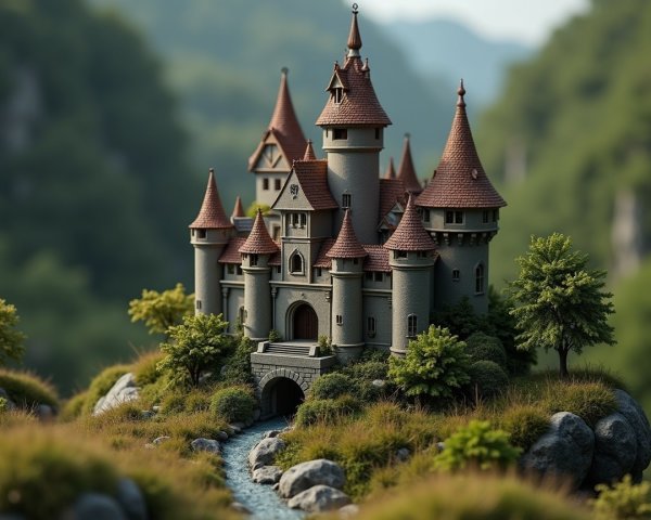 Majestic fairytale castle on a lush green hill