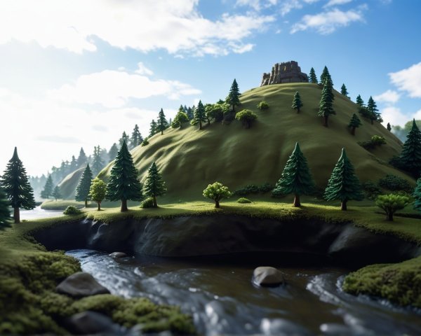 Serene Landscape with Rolling Hills and River