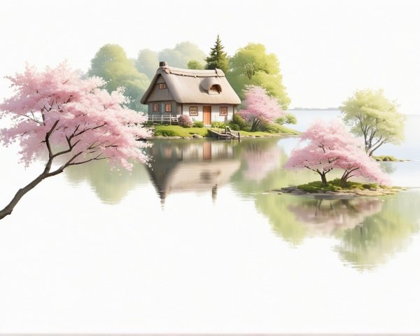Charming Cottage on Island Surrounded by Cherry Blossoms