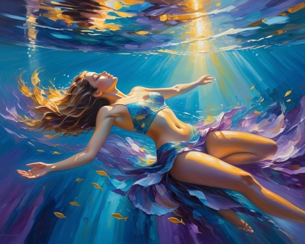 Underwater Scene of a Woman Floating Gracefully