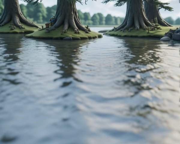 Serene Landscape with Trees Reflecting in Water