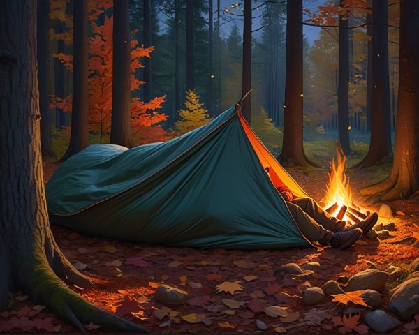 Cozy Autumn Campsite in a Serene Forest Setting